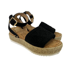Cato Crochet Band Wedge Sandals Womens Size 6.5 Black Espadrilles